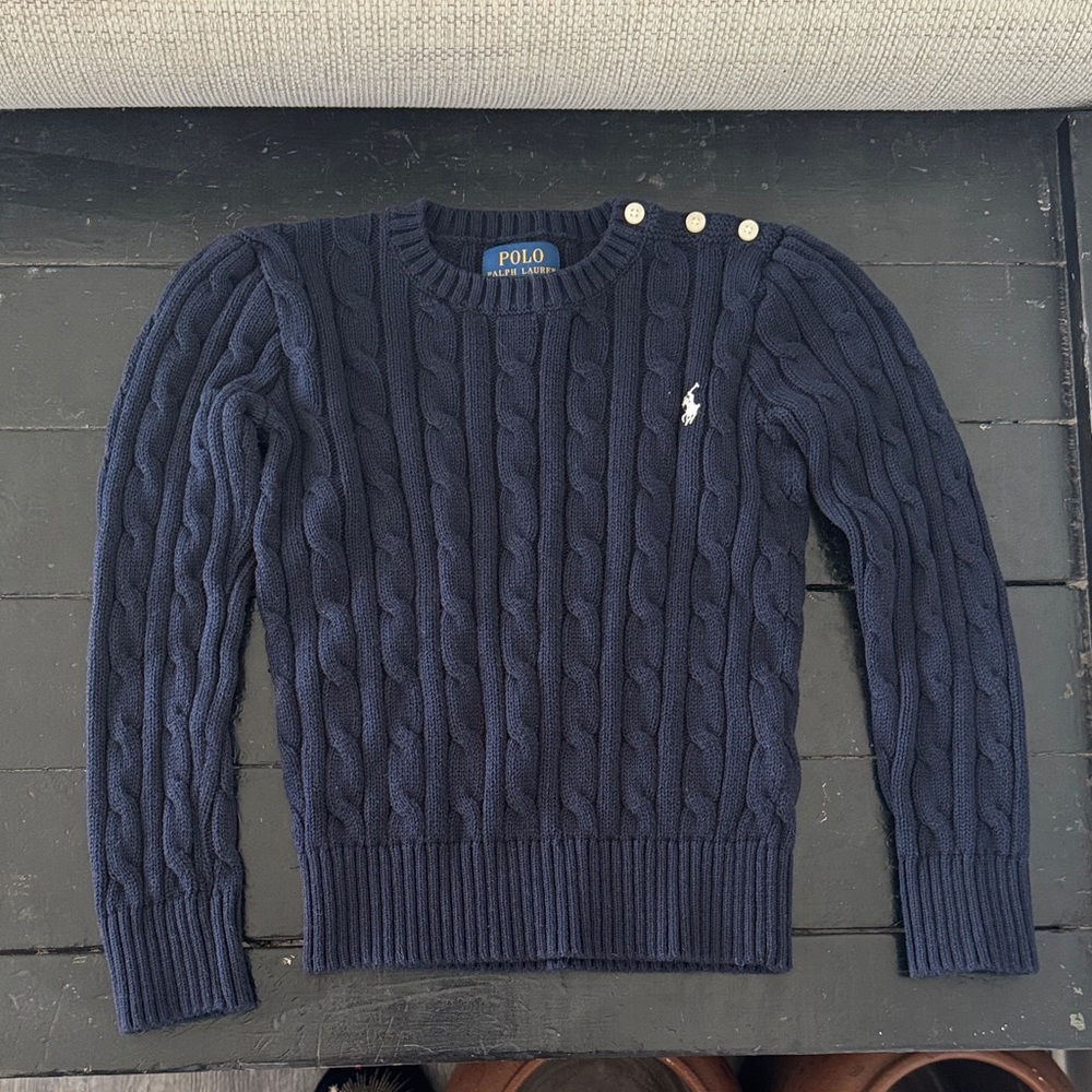 Polo by Ralph Lauren Navy Cable Knit Sweater- GIRLS